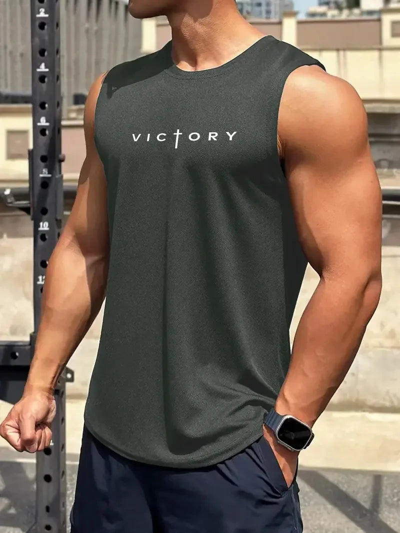 Men summer sleeveless vest – breathable letter print tank top