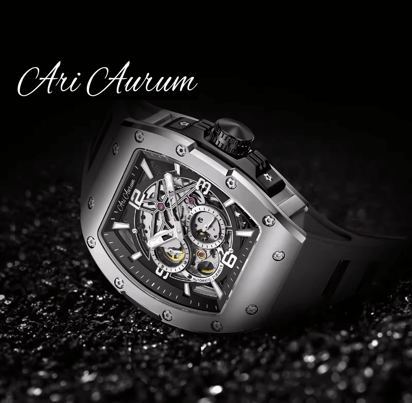 ARI AURUM automatic mechanical luxury stainless steel skeleton watch - ARI