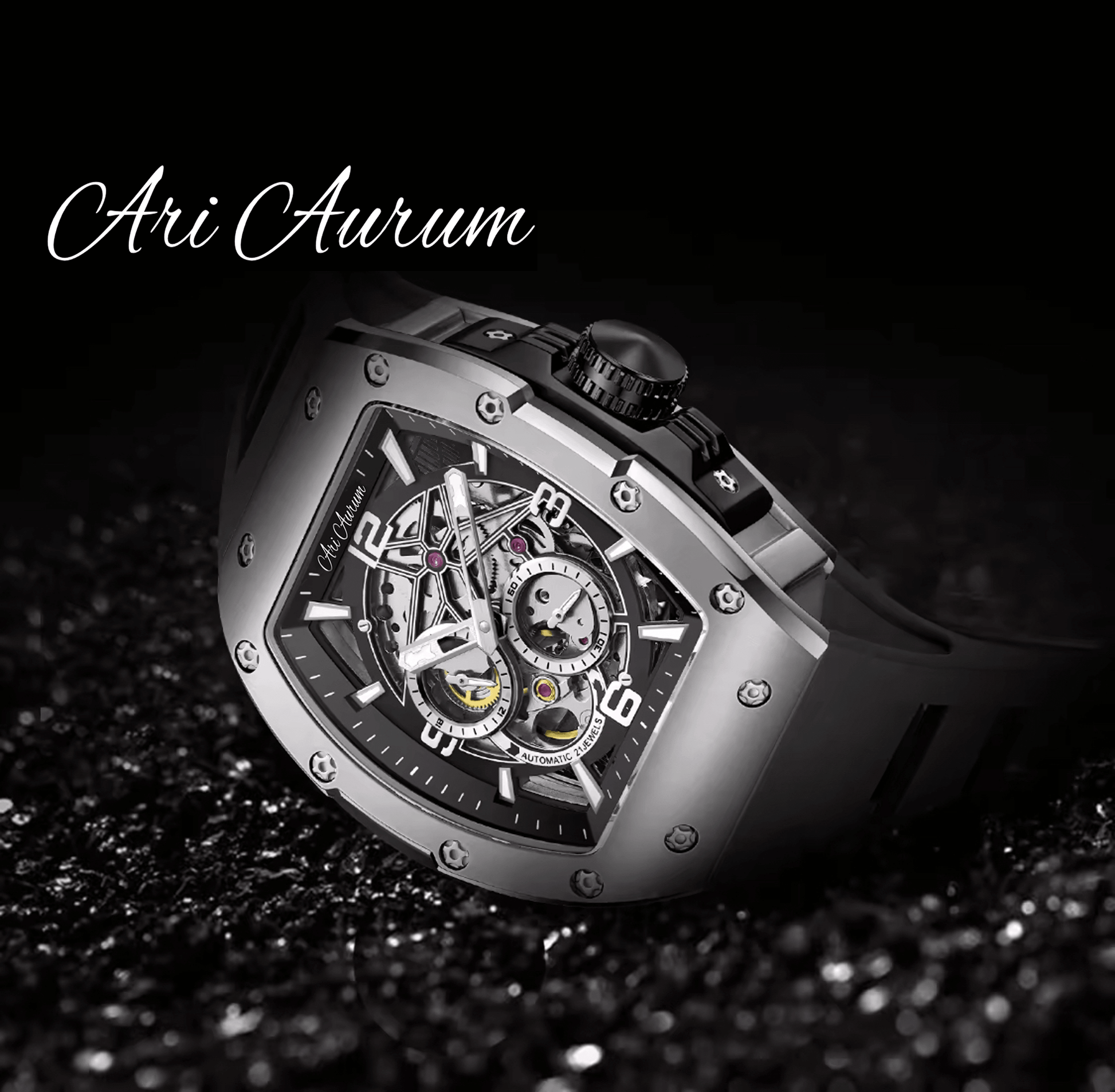 ARI AURUM automatic mechanical luxury stainless steel skeleton watch - ARI