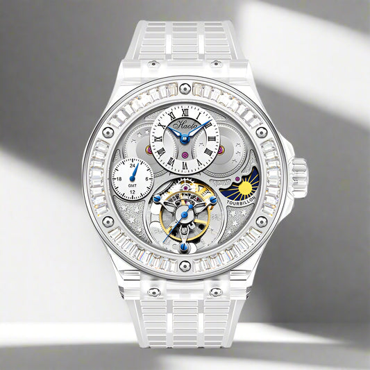GMT Haofa tourbillon timepiece k9 crystal body sapphire lens day/night feature watch