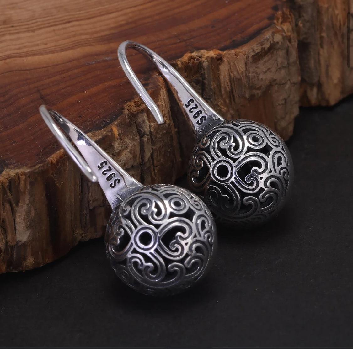 925 Sterling Silver women round natural stone simple vintage earrings fashion jewellery - ARI