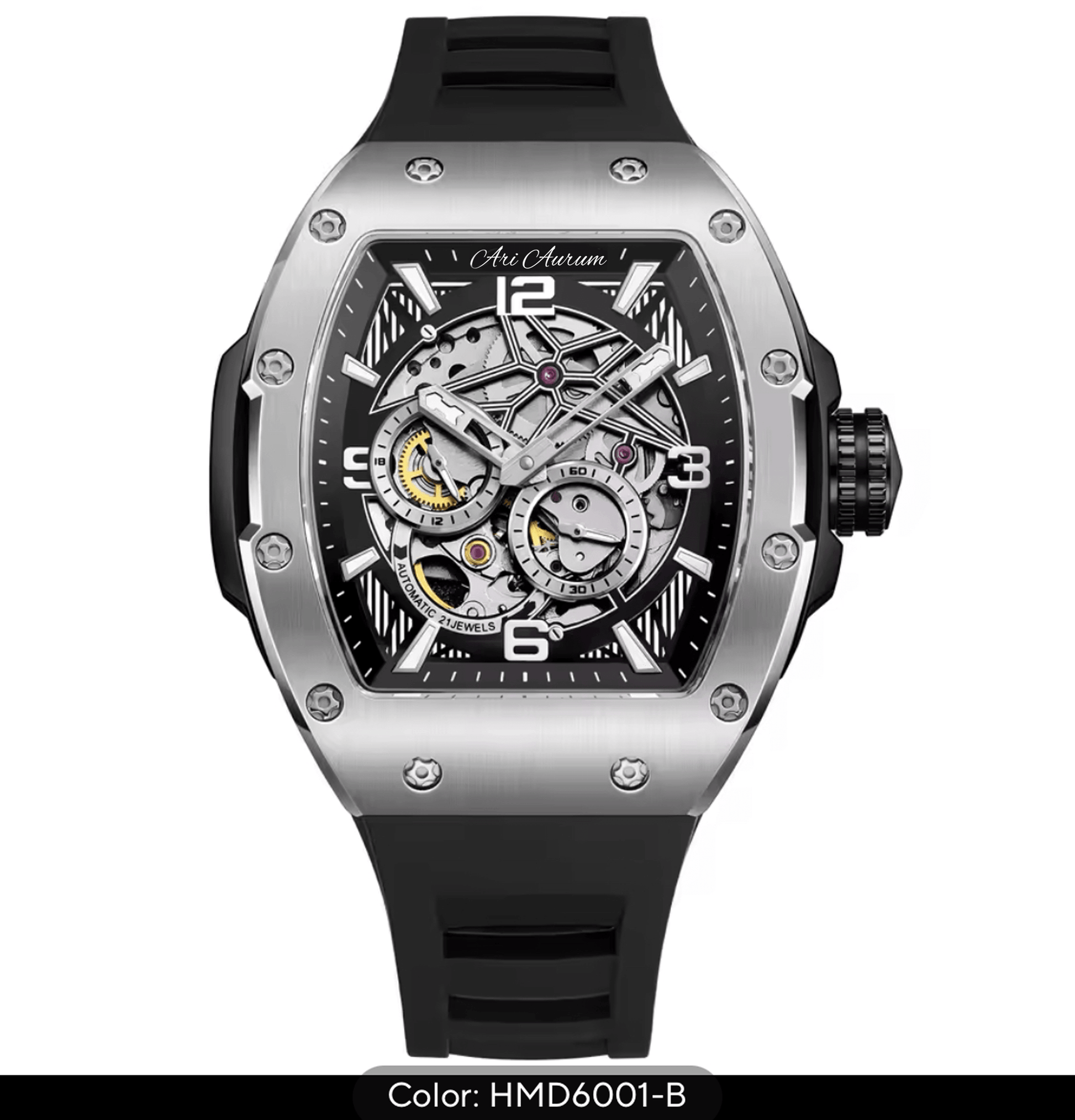 ARI AURUM automatic mechanical luxury stainless steel skeleton watch - ARI