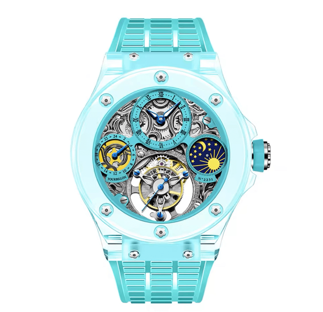 Haofa crystal flying tourbillon moon phase mechanical watch - ARI