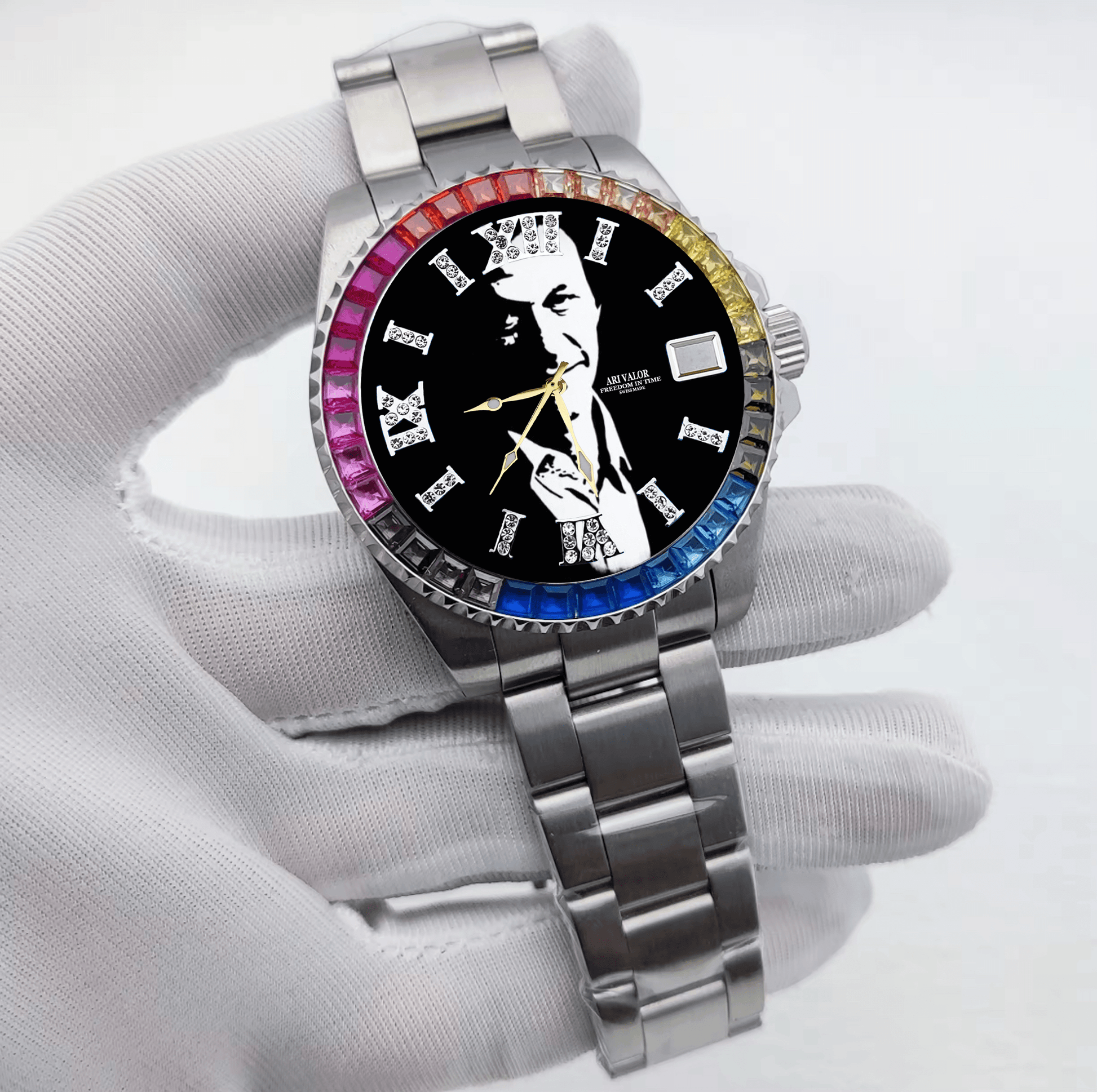 IMRAN KHAN watch sets stainless steel diamonds case,Choose your color & art - ARI