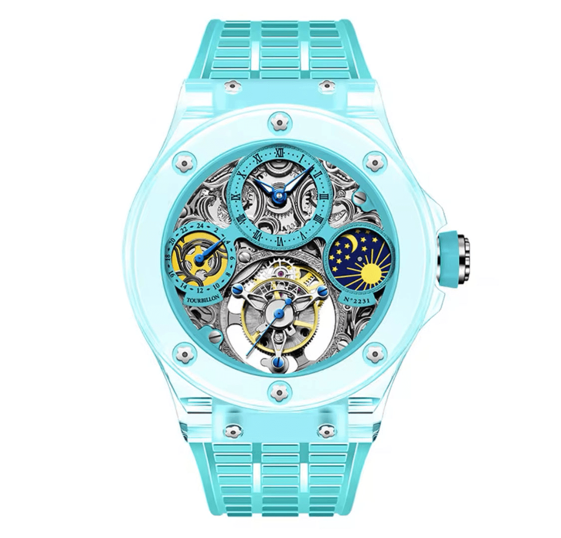 Haofa crystal flying tourbillon moon phase mechanical watch - ARI