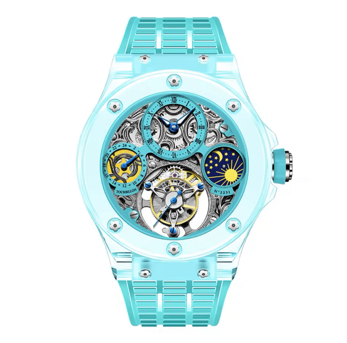 Haofa crystal flying tourbillon moon phase mechanical watch - ARI