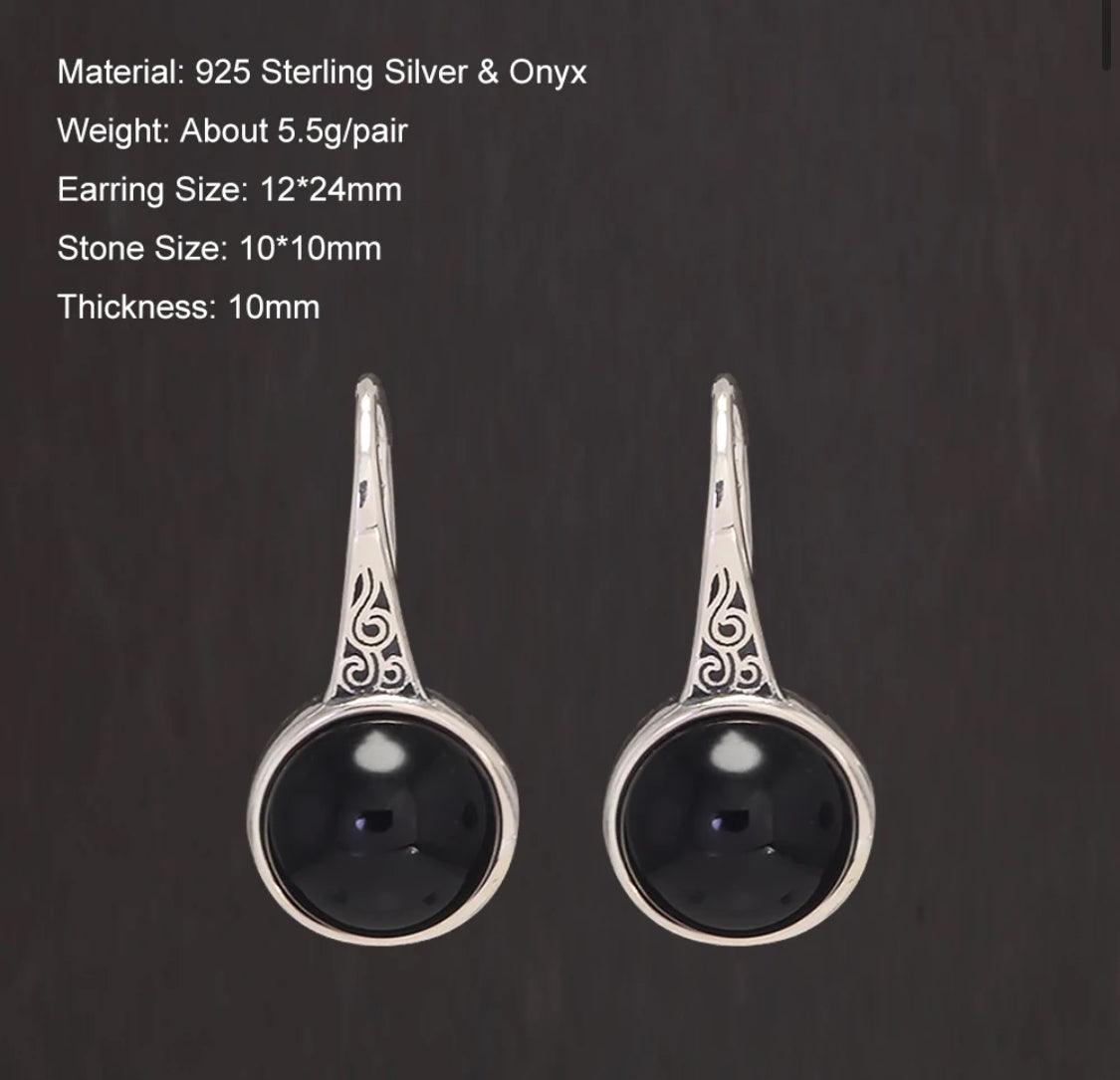 925 Sterling Silver women round natural stone simple vintage earrings fashion jewellery - ARI