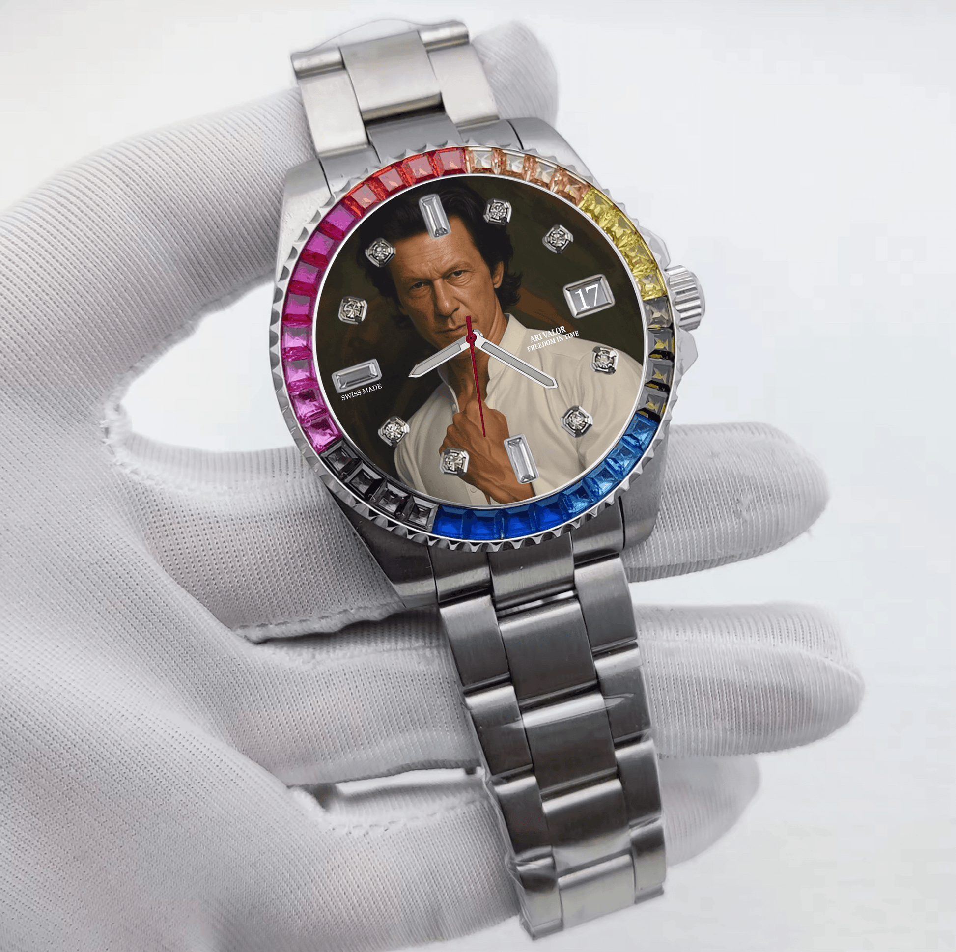 IMRAN KHAN watch sets stainless steel diamonds case,Choose your color & art - ARI