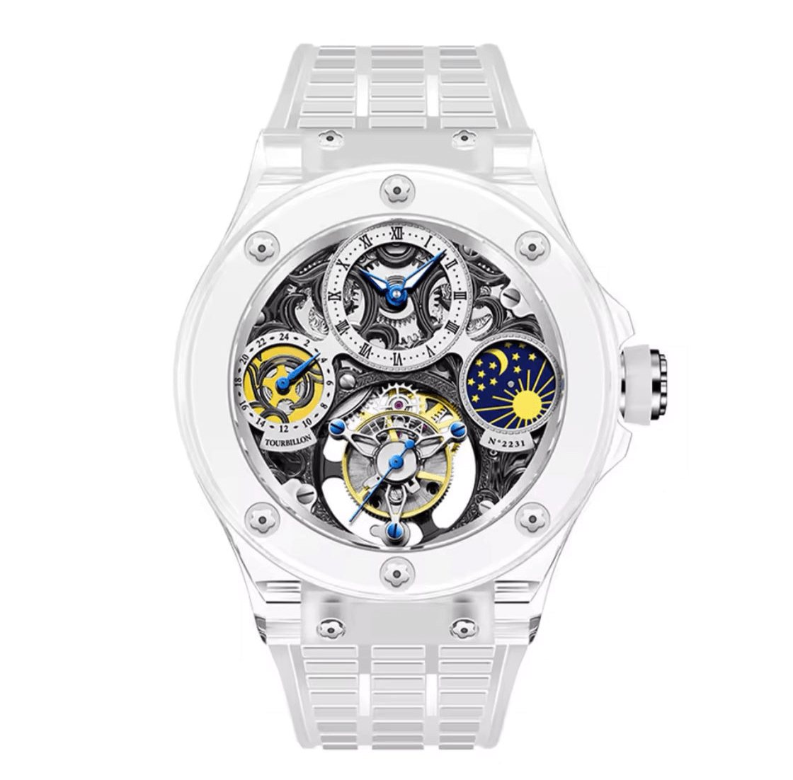 Haofa crystal flying tourbillon moon phase mechanical watch - ARI