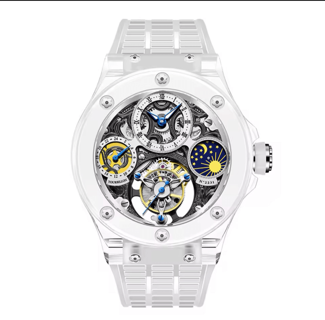 Haofa crystal flying tourbillon moon phase mechanical watch - ARI