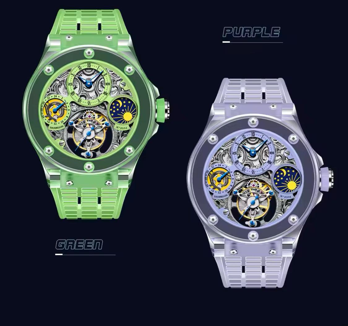 Haofa crystal flying tourbillon moon phase mechanical watch - ARI