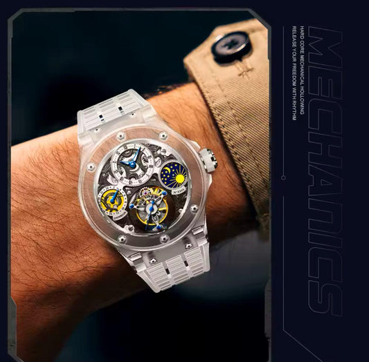 Haofa crystal flying tourbillon moon phase mechanical watch - ARI
