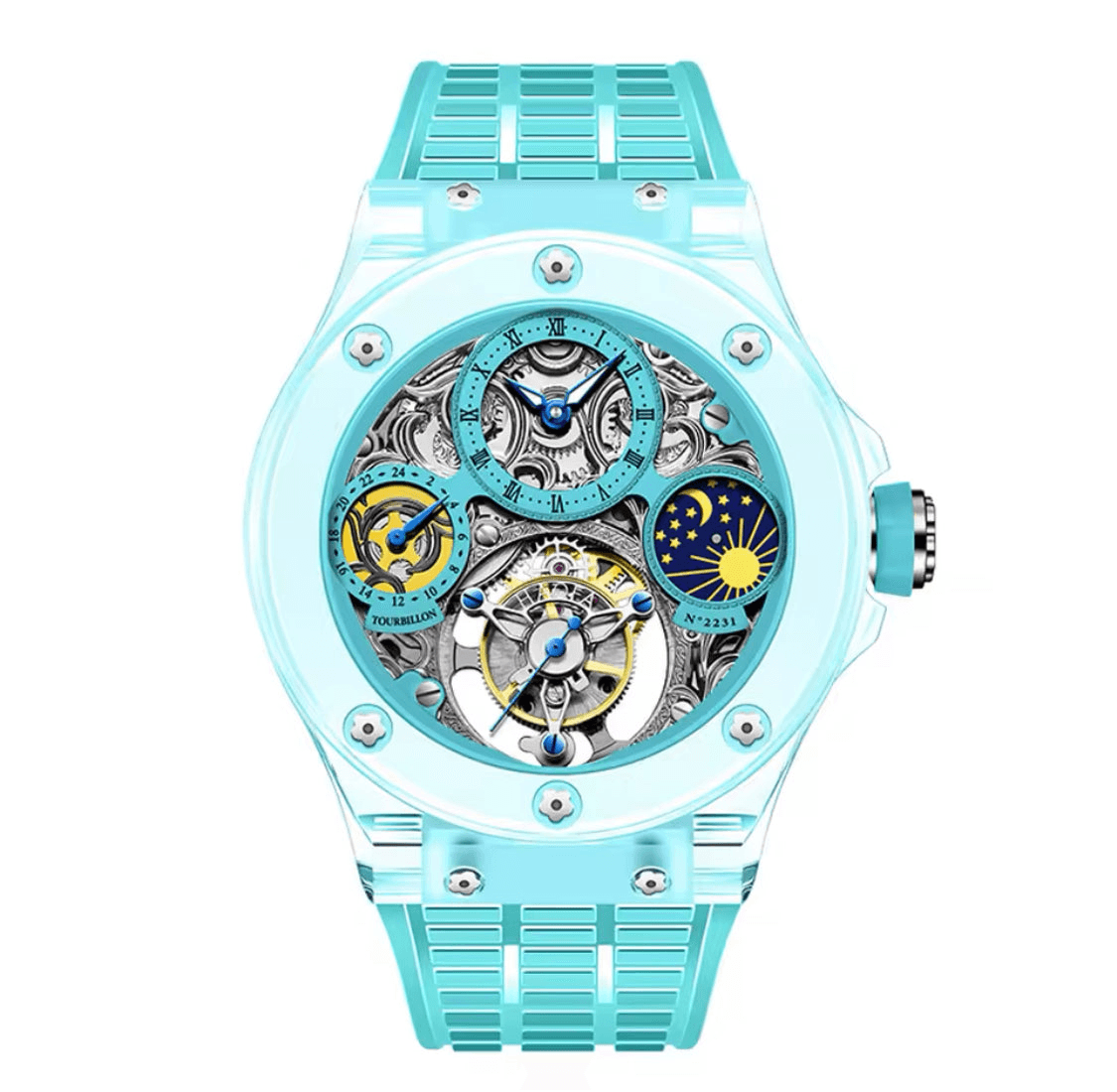 Haofa crystal flying tourbillon moon phase mechanical watch - ARI