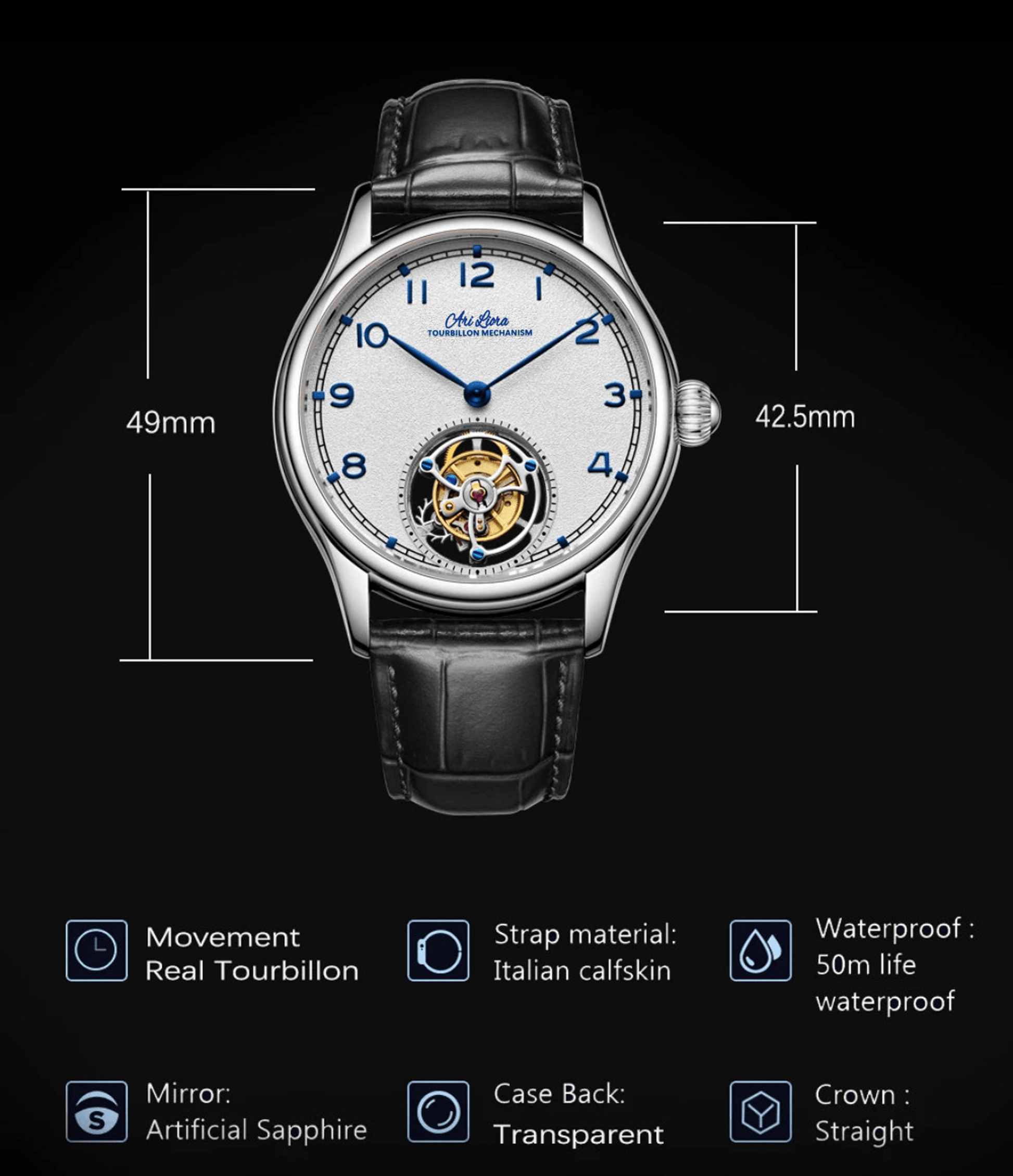 ARI LIORA,Luxury tourbillon movement timepiece mechanical watch - ARI