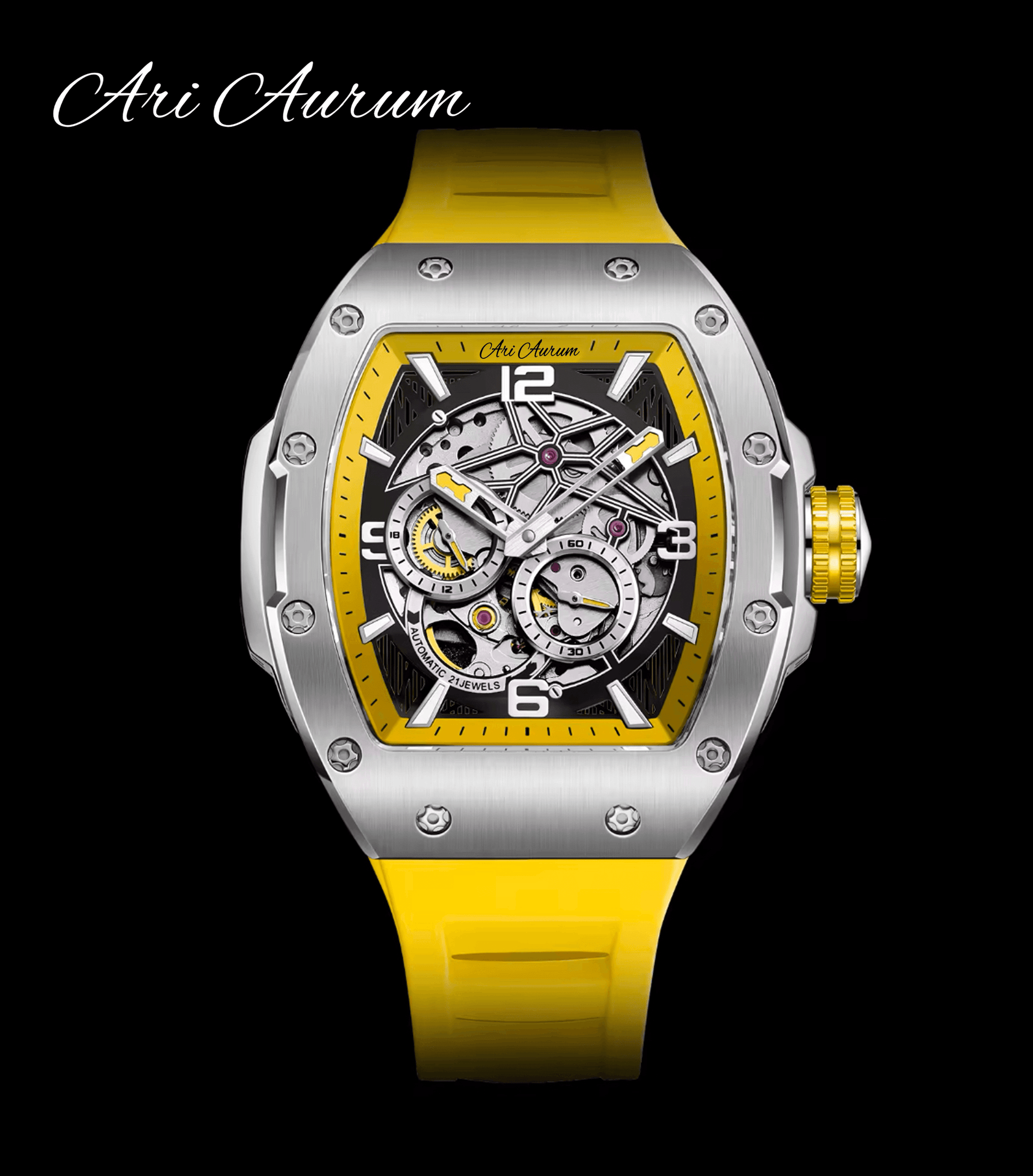ARI AURUM automatic mechanical luxury stainless steel skeleton watch - ARI