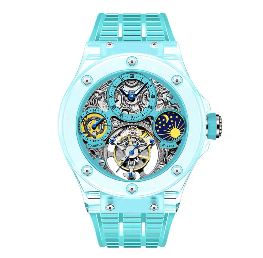 Haofa crystal flying tourbillon moon phase mechanical watch - ARI
