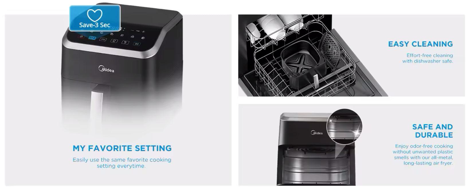 Hot air Fryer Large capacity, heats press technology, 90% Less Oil, Energy and Time Saving midea - ARI
