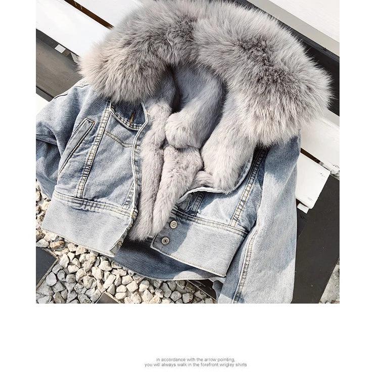 Limited availability Real Fox fur thick warm denim parkas female winter coat - ARI
