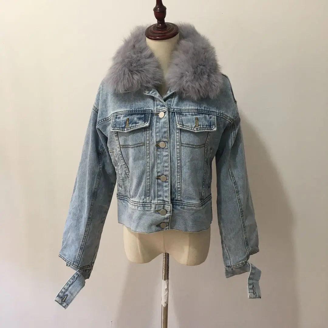 Limited availability Real Fox fur thick warm denim parkas female winter coat - ARI