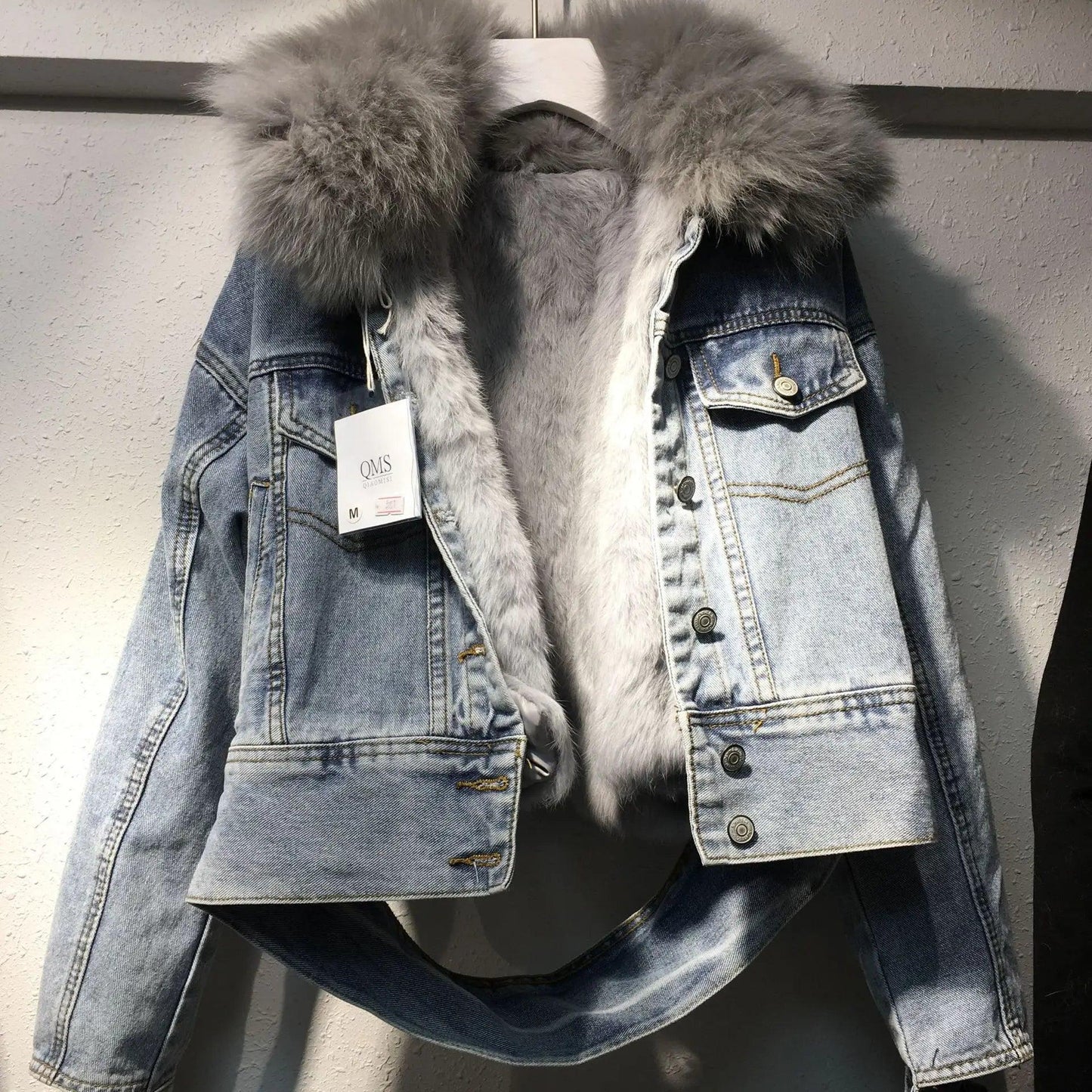Limited availability Real Fox fur thick warm denim parkas female winter coat - ARI