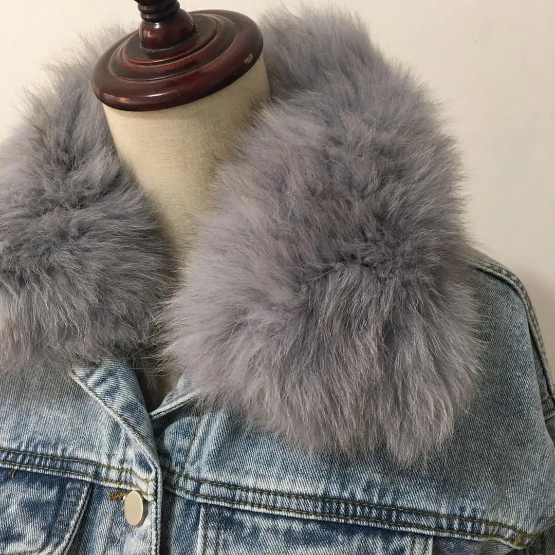 Limited availability Real Fox fur thick warm denim parkas female winter coat - ARI