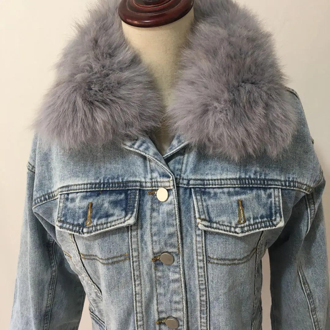 Limited availability Real Fox fur thick warm denim parkas female winter coat - ARI