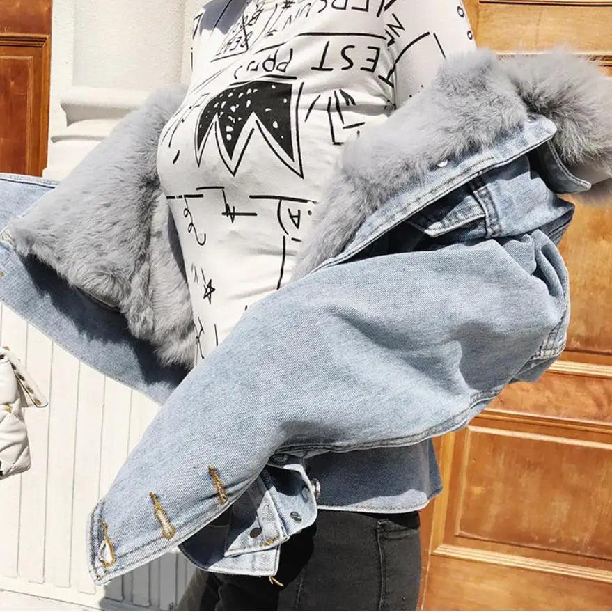Limited availability Real Fox fur thick warm denim parkas female winter coat - ARI