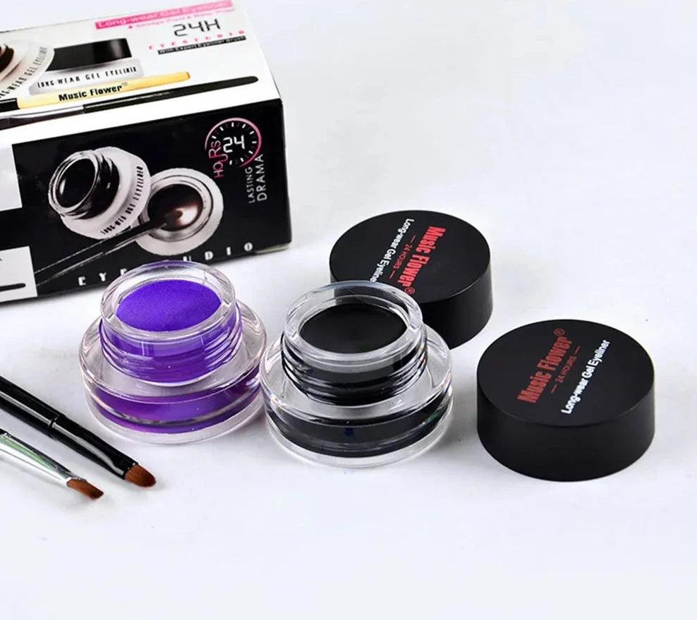 music flower eye makeup 2 in 1 brown black gel eyeliner cream waterproof creamy texture eye liner set with brushes - ARI
