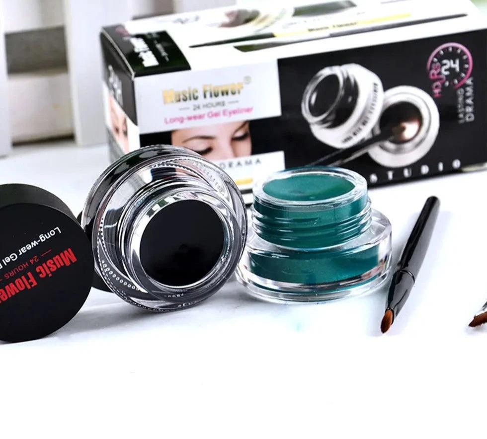 music flower eye makeup 2 in 1 brown black gel eyeliner cream waterproof creamy texture eye liner set with brushes - ARI