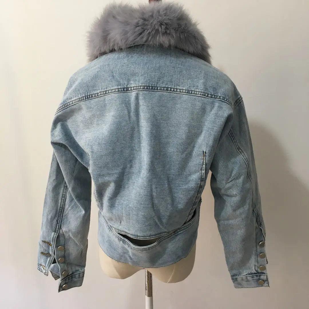 Limited availability Real Fox fur thick warm denim parkas female winter coat - ARI