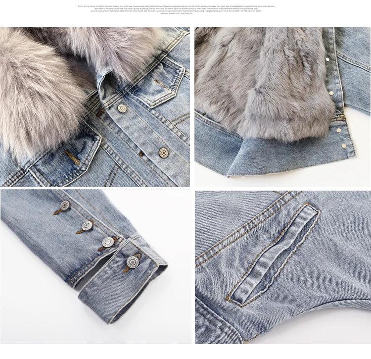 Limited availability Real Fox fur thick warm denim parkas female winter coat - ARI
