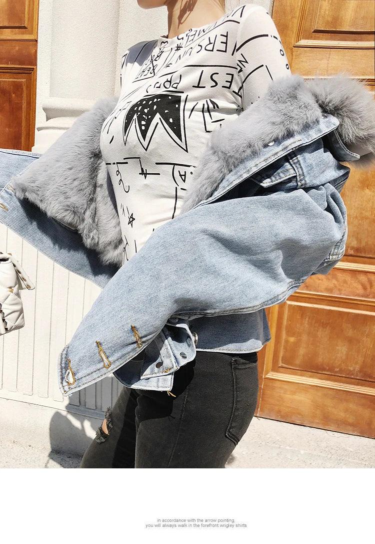 Limited availability Real Fox fur thick warm denim parkas female winter coat - ARI