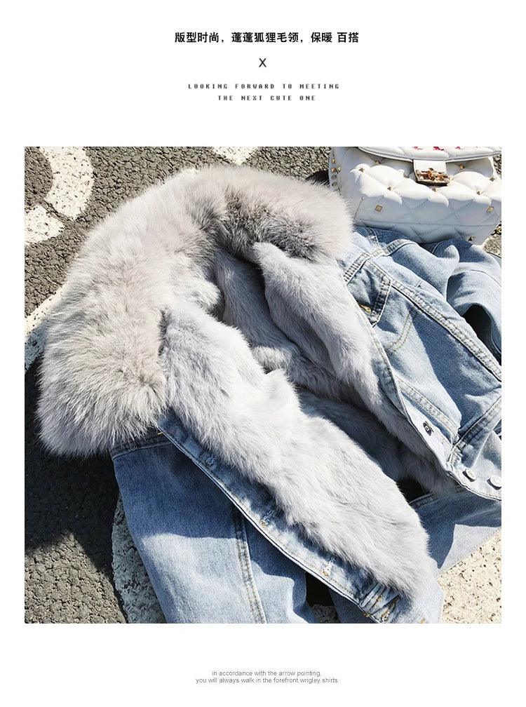 Limited availability Real Fox fur thick warm denim parkas female winter coat - ARI