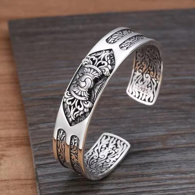 BOCAI Real S925 Silver Vintage Men Bracelet Fashion Heavy Style Jewelry Good Luck Gift - ARI