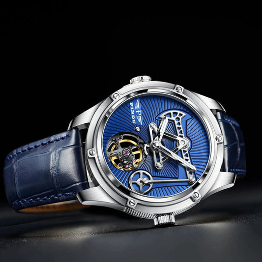 Men leather mechanical watch auto movement, sapphire glass