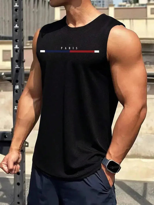 Men summer sleeveless vest – breathable letter print tank top