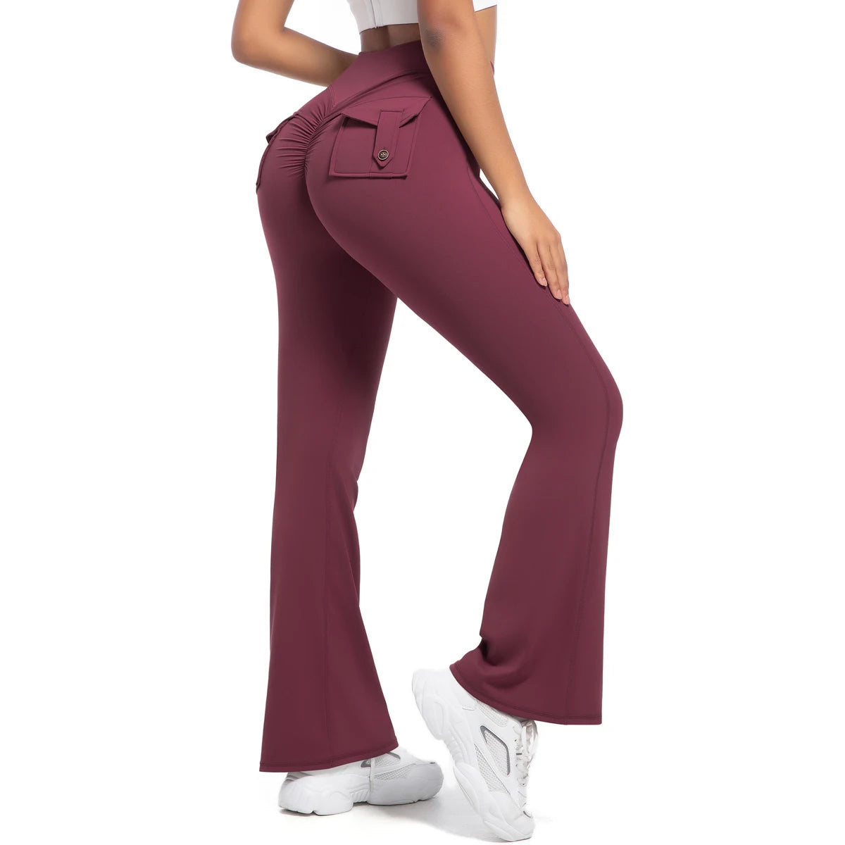 Women Flare pocket leggings high waist Breathable street style