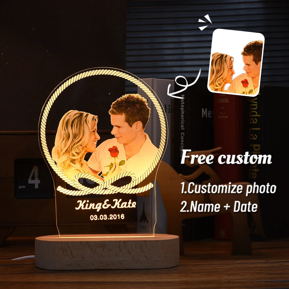 Custom led your photo light romantic 3d night lamp with text for special occasions