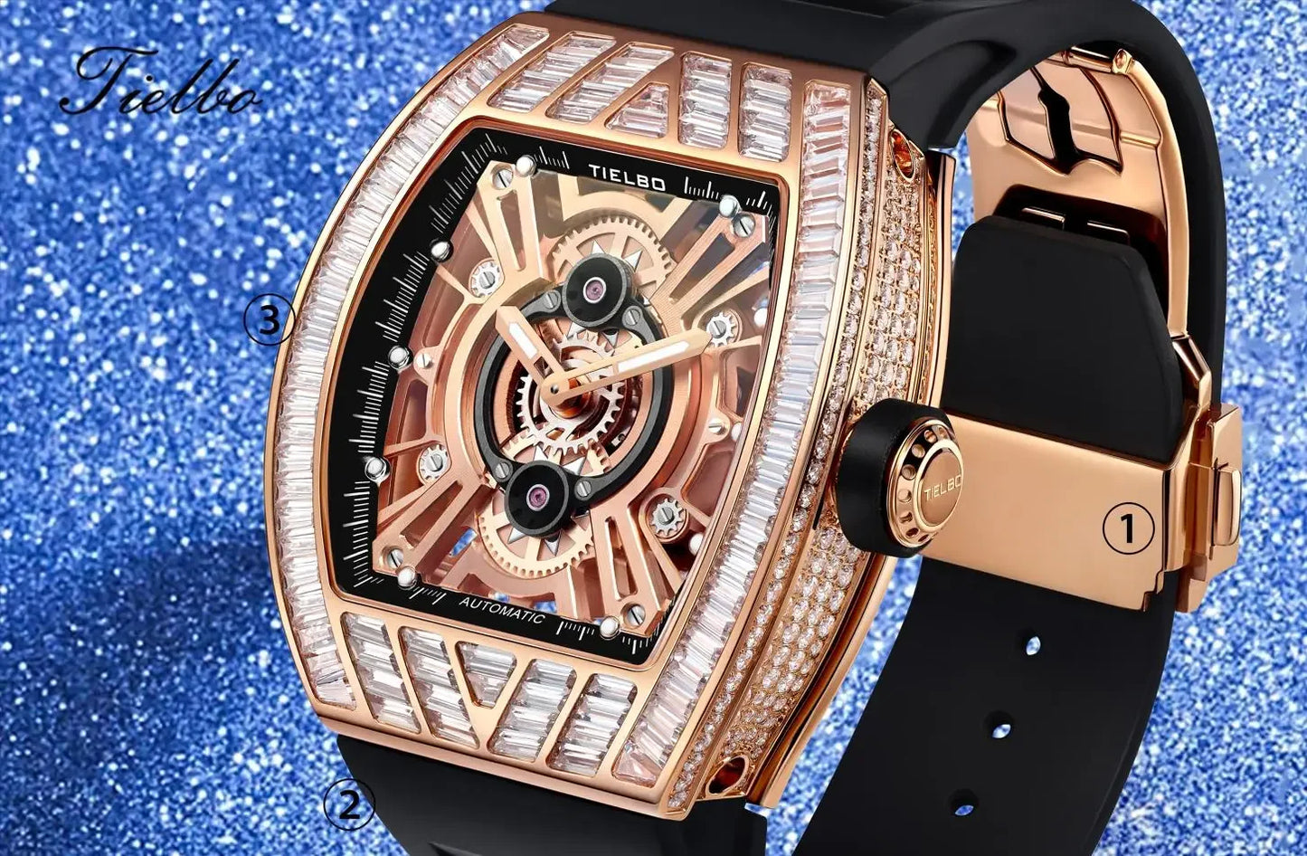 TIELBO sapphire luminous hands, crystal hollow design mechanical watch
