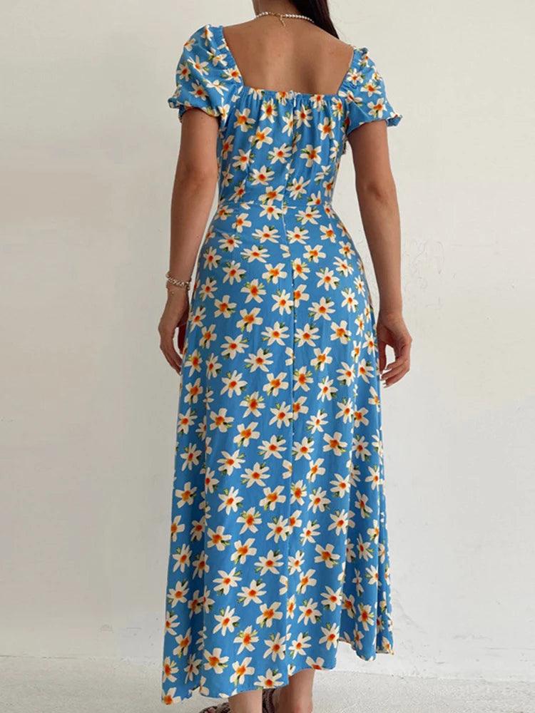 Floral short sleeve party dress chic off-shoulder backless - ARI