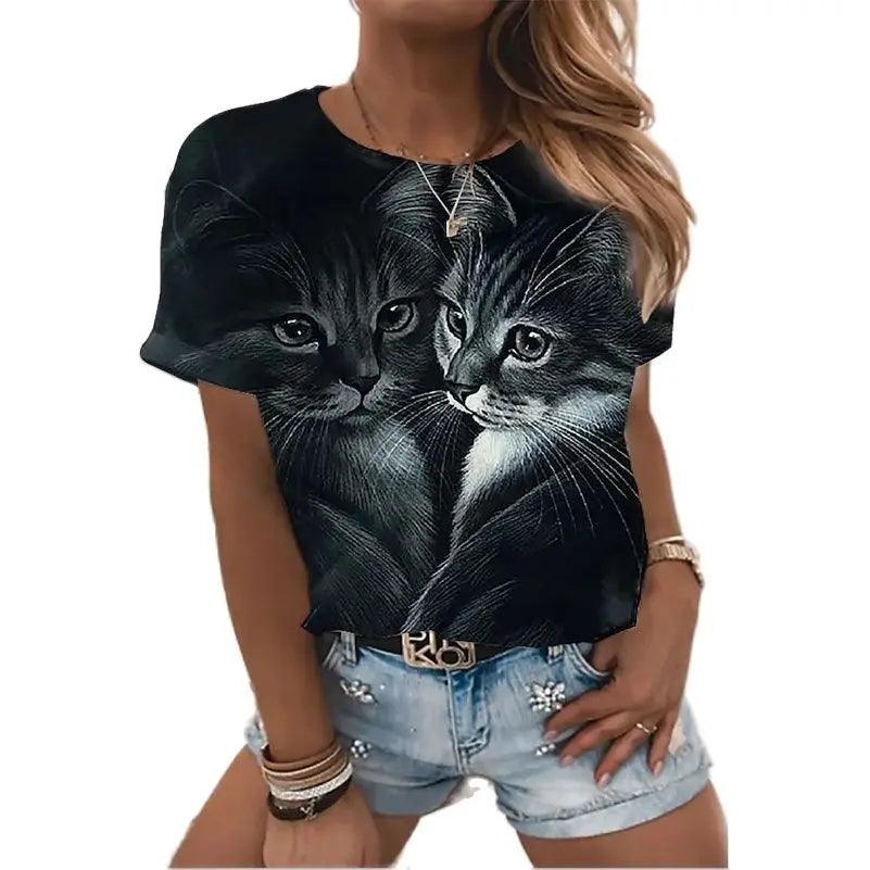 cats lover new fashion t-shirt women 3d cats print t-shirts - ARI