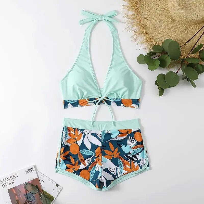 Bikini set short swimsuit women high waist swimwear printed beachwear - ARI