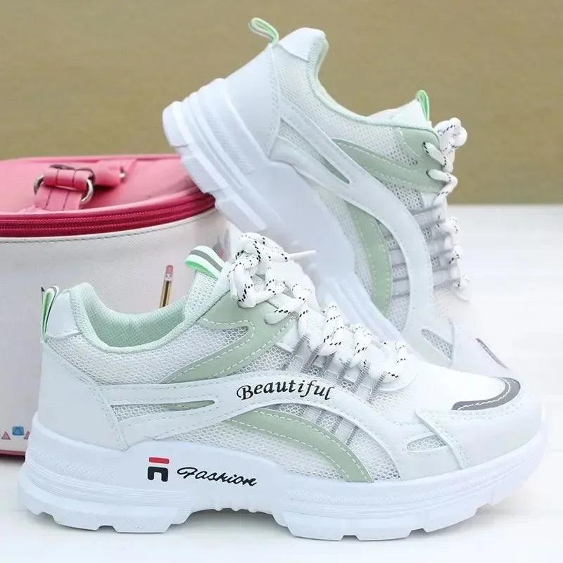 Women Running Shoes Fashion Breathable Walking Mesh Lace Up Platform Shoes Sneakers Women Tenis Feminino White Vulcanized Shoes - ARI