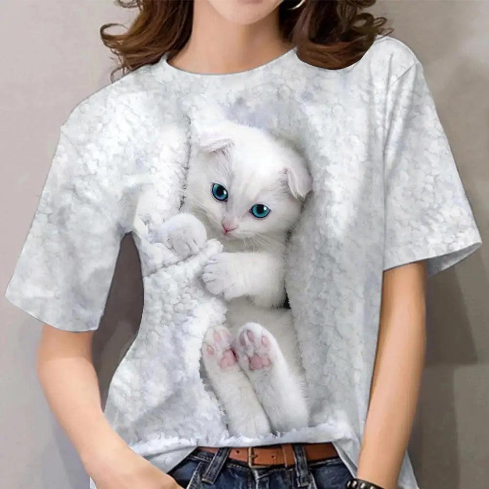 cats lover new fashion t-shirt women 3d cats print t-shirts - ARI