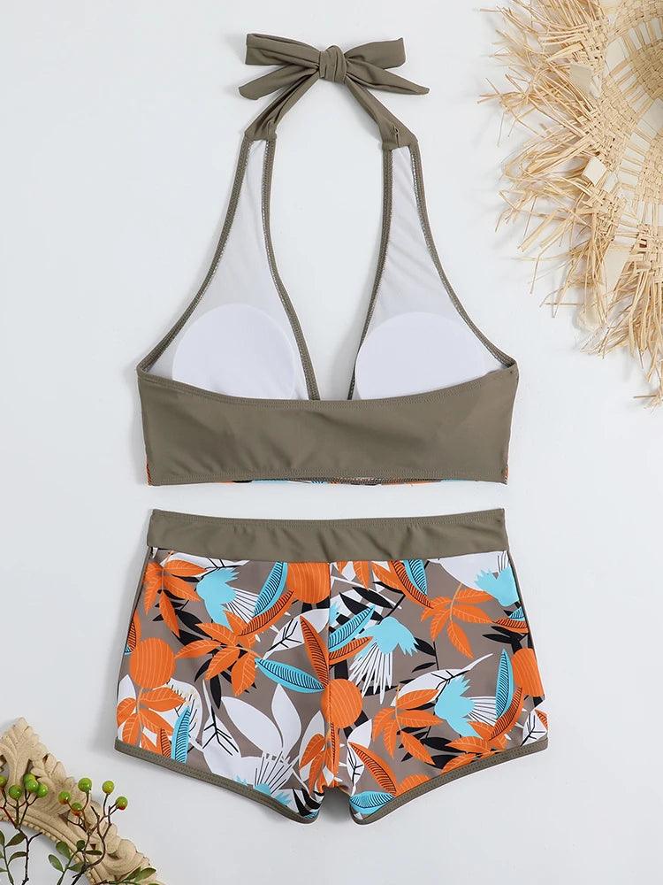 Bikini set short swimsuit women high waist swimwear printed beachwear - ARI