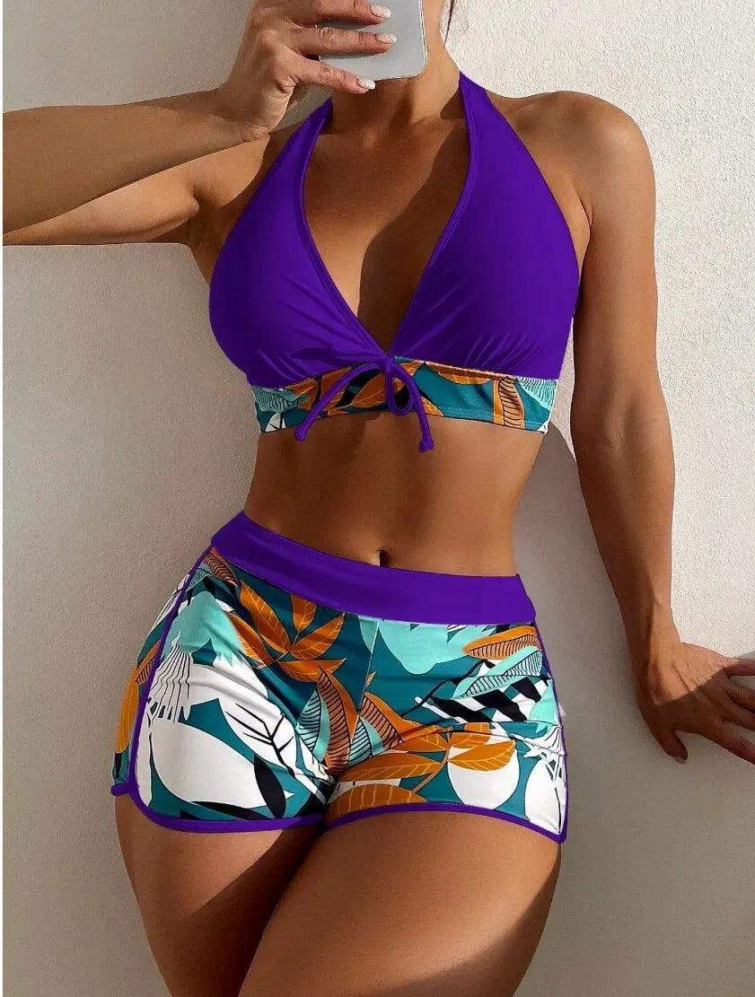 Bikini set short swimsuit women high waist swimwear printed beachwear - ARI