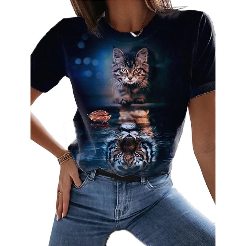 cats lover new fashion t-shirt women 3d cats print t-shirts - ARI