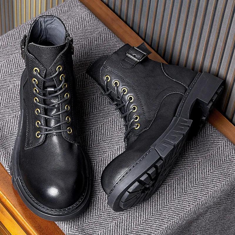classic handmade vintage leather ankle boots genuine leather - ARI
