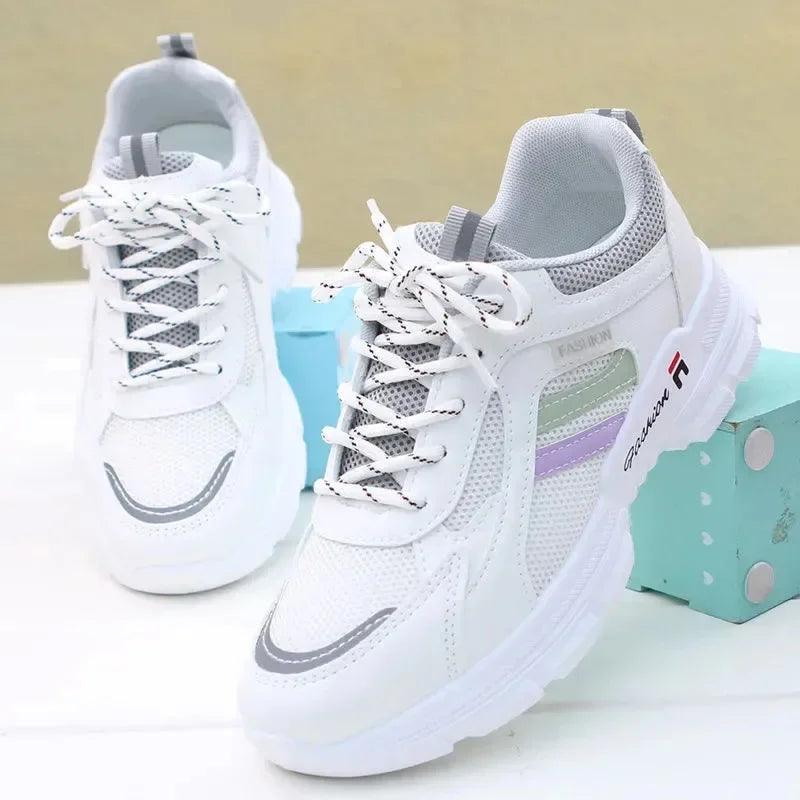 Women Running Shoes Fashion Breathable Walking Mesh Lace Up Platform Shoes Sneakers Women Tenis Feminino White Vulcanized Shoes - ARI