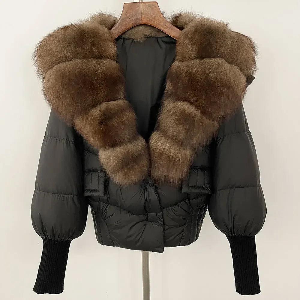 Winter girls jacket with real raccoon fox fur collar loose fit coat - ARI